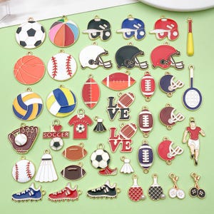 8/10/42pcs Bulk Sports Enamel Basketball Baseball Pendant Ball Game Softball Charms Necklace Bracelet Earrings DIY for Jewelry Making Crafts