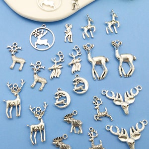 Mix20pcs bulk Antique Silver deer Charms christmas deer pendant for DIY Bracelets Earrings Necklaces jewelry making Handmade Accessory