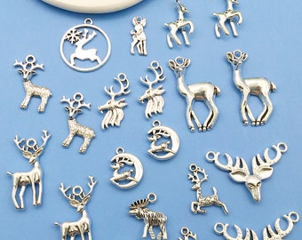 Mix20pcs bulk Antique Silver deer Charms christmas deer pendant for DIY Bracelets Earrings Necklaces jewelry making Handmade Accessory