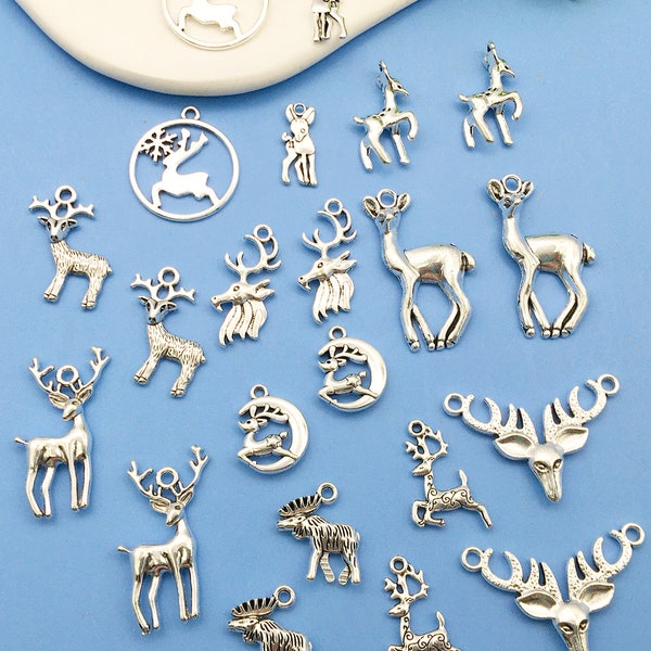 Mix20pcs bulk Antique Silver deer Charms christmas deer pendant for DIY Bracelets Earrings Necklaces jewelry making Handmade Accessory