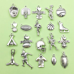 20pcs Mixed Antique Silver Sports Baseball Football Charm for Bracelet Jewelry Earrings Necklace Jewelry Making Finding Craft Accessories