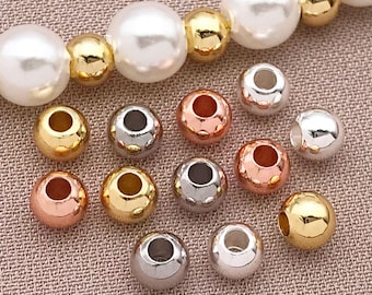 100/200/300pcs Round Beads 4mm Round Smooth Brass Spacer Beads Seamless Loose Balls Seed Beads for DIY Jewelry Making