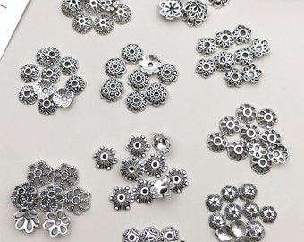 50/100pcs Antique silver Alloy Beads Caps, Flower Bead, Bulk Spacer Beads Caps, For Jewelry Making Accessories