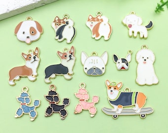 Mix 10/13 pezzi sfusi Ciondoli cane corgi smaltati placcati oro Ciondolo per fai da te Braccialetti Orecchini Collane Gioielli Accessori