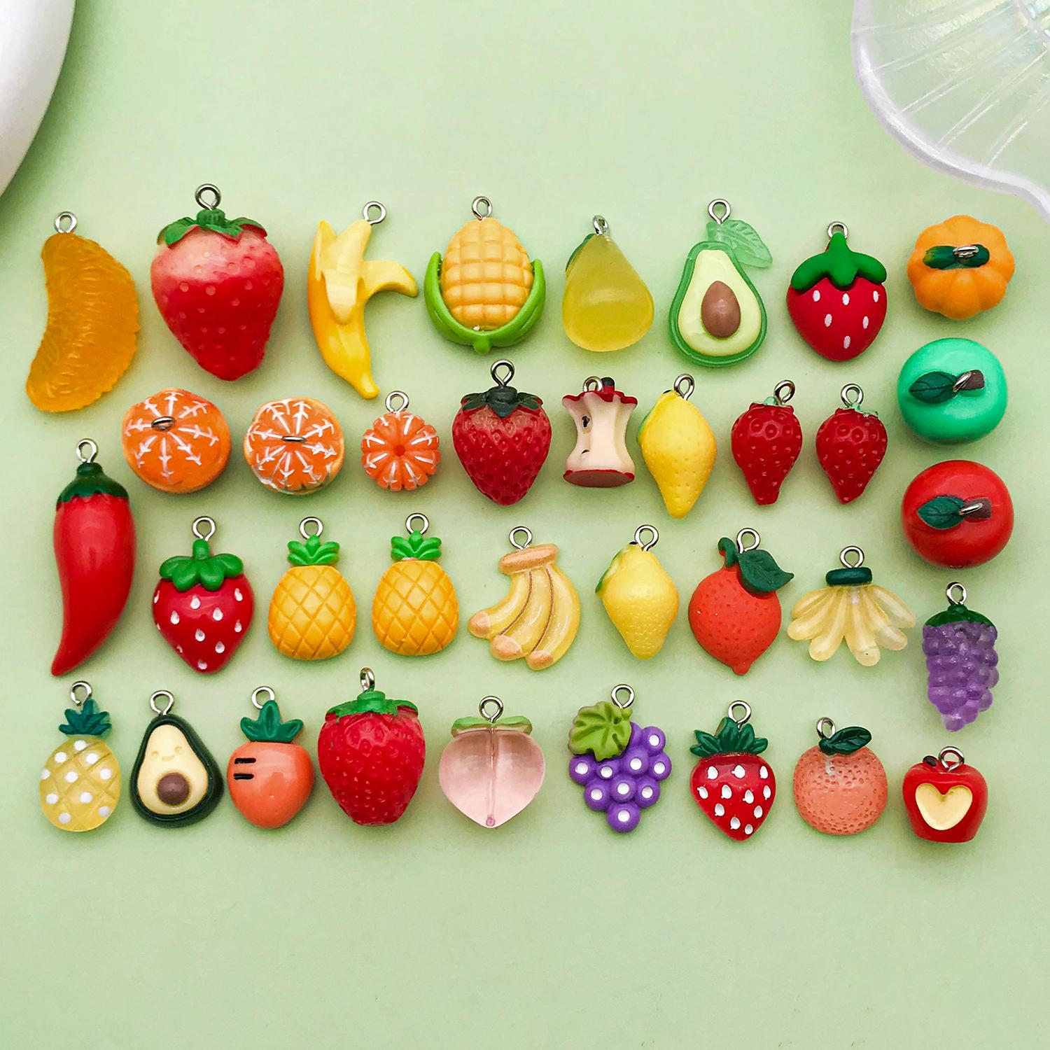 36pcs Mix 3D Resin Fruit Pendants Apple Orange Banana Grape