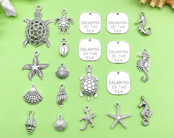 20 stücke Mixed Antike Silber Legierung Starfish Schildkröte Ozean Serie Charme DIY Anhänger für Schmuck machen Handwerk Zubehör Lieferungen
