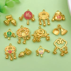 10 / 12 stücke chinesischen Stil Alte Gold Lucky Tasche Frieden Lock Lotus Charme Dumb Gold Anhänger für DIY Halskette Ohrringe Schmuck machen Zubehör