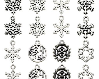 10/20/30st antiek zilver kerst sneeuw charme hanger sneeuwvlok charme, oorbel sneeuwvlok ketting, kleine sneeuwvlok sieraden maken