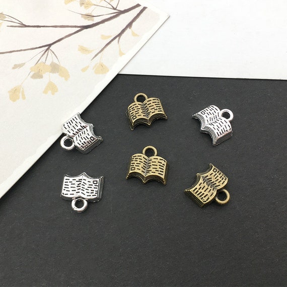 30/60/90PCS Book Charms Tiny Book Charms Book Pendants Antiqued Silver Tone  Open Book Charms Books Charms Pendant for Jewelry Making 