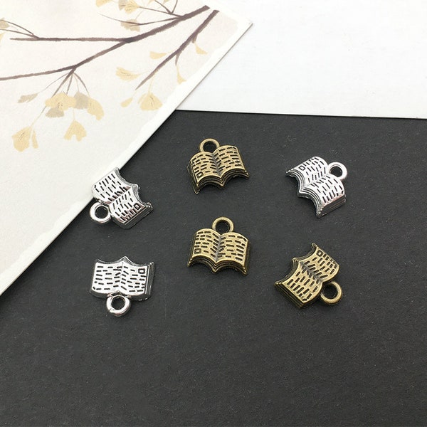 30/60/90PCS Charmes de livre Tiny Book Charms Livre Pendentifs Antiqué Silver Tone Open Book charms Livres Charms Pendentif pour la fabrication de bijoux