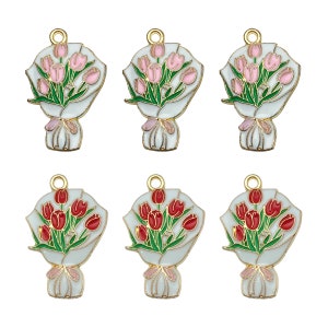 10pcs Enameled Rose flower bouquet charm gold plated pendant Diy Jewelry Making Accessories 18x27mm