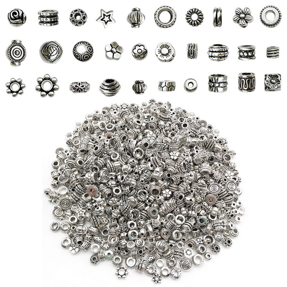 60 100pcs Antique Silver Tibetan Loose Beads Spacer Beads with Hole…