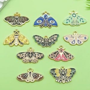 10 piezas de abalorios de mariposa esmaltada con forma de esqueleto de polilla, para Halloween, para pendientes, collares, joyas, accesorios artesanales.