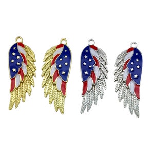 5Pcs USA Charms Rhinestone Enamel Eagle Wings Independence Day American Flag Charms for Jewelry Making Charms DIY Crafts Supplies 18x47mm