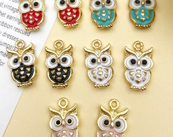 Mix 10pcs bulk Enamel owl Charms gold plated Pendant for DIY Bracelets Earrings Necklaces jewelry Making Accessories