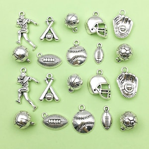 10/20pcs Bulk Mixed Antique Silver Sports Baseball Football Charm for Bracelet Jewelry Earrings Necklace Jewelry Making Finding Accessories