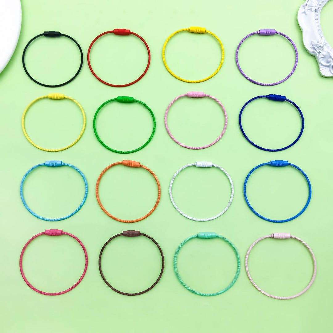 15pcs Wire Key Ring Wire Keychain Cable Large Key Rings, Colored ...