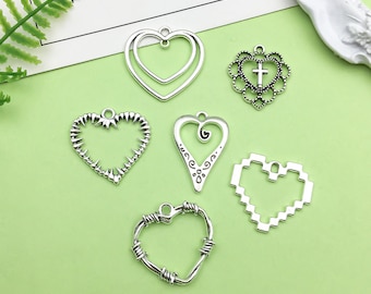 ミックス 12 個 バルク アンティーク シルバー ハート チャーム DIY