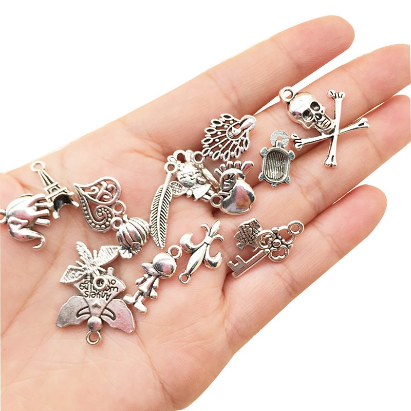 24 Dijes De Plata Tibetana Para Manualidades, Collares