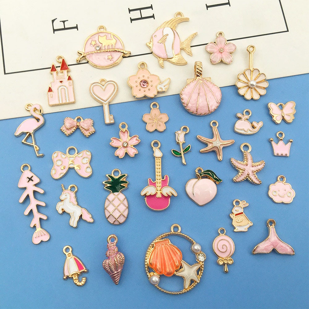 Pink Enamel Gold Plated Mix Charms Pendant for Bracelets Necklace Earring  Jewelry Making Jewelry Charms 