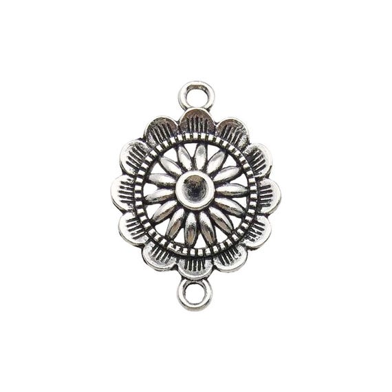 20pcs Antique Silver Flower Findings Charm Pedant Connector for