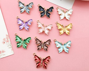 5pcs metal Enamel Butterfly Charm Gold Plated Diy Jewelry Accessories Necklace Charm Bracelet Charm Earring Pendant Supplies