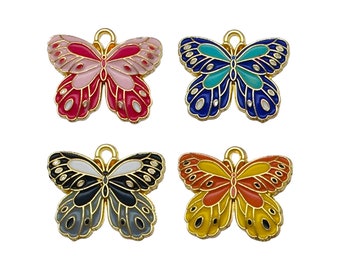 10pcs Enamel Butterfly charm Gold Plated Cute Pendant For Earring necklace Diy Jewelry Making Accessories Findings 18x22mm