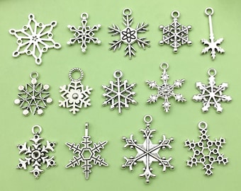 14/20 stks antiek zilveren kerstsneeuw bedel hanger sneeuwvlok bedel, oorbel sneeuwvlok ketting, kleine sneeuwvlok sieraden maken