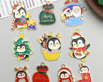 10pcs/Lot Enamel Christmas tree charms alloy enamel christmas charms penguin Pendant DiY Jewelry Necklace Bracelet Pendants Accessory