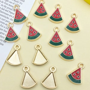 10/15/20pcs Enamel Watermelon Charms Plated Gold Cute Fruit Pendant for ...