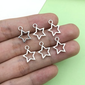 50pcs Antique Silver Charms Star Mini Double Side Pendant DIY Craft Jewelry Accessories 12x14mm