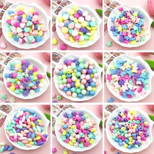 100g Random Mixed Colors Acrylic Spacer Beads Plastic Many Shapes Choice Loose Beads Bracelet Beads for Jewelry Making Findings Supplies