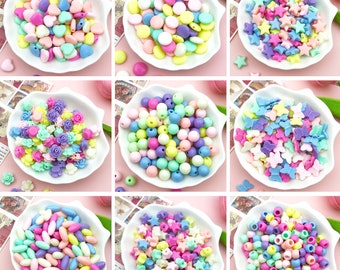 100g Random Mixed Colors Acrylic Spacer Beads Plastic Many Shapes Choice Loose Beads Bracelet Beads for Jewelry Making Findings Supplies