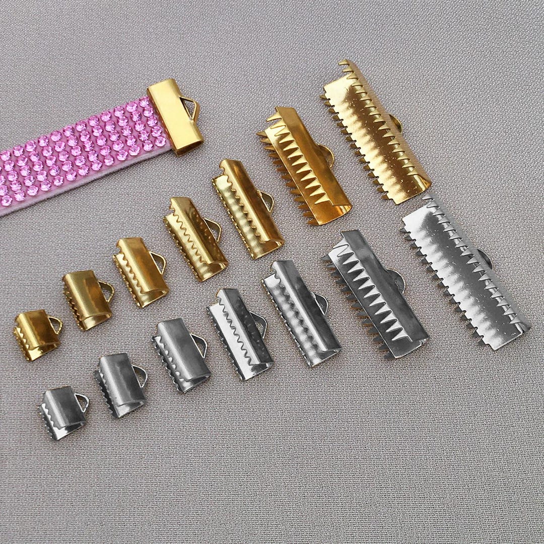 10/30pcs Rectangle Ribbon Ends With Clamps Stainless Steel Ribbon Crimp ...