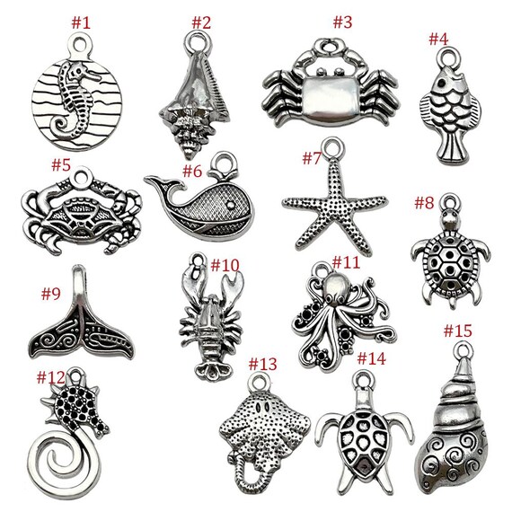 120 Pezzi Ciondoli Animali Marini Argento – Stelle Marine, Tartarughe, Delfini – Per Bracciali E Bigiotteria Fai Da Te