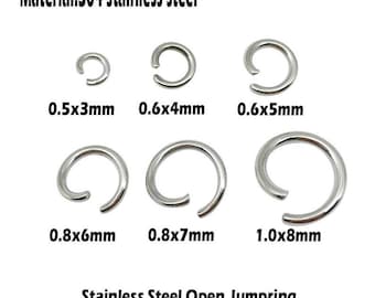 Größe 3 4 5 6 7 8 mm Edelstahl JumpRings Silber Ton Offene Jump Ringe Verbinder für Verschluss Armband Halskette Erkenntnisse