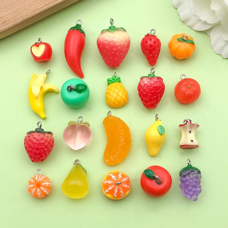 10/20pcs Mix Resin 3D Fruit Strawberry Banana Apple Charm DIY Pendant ...