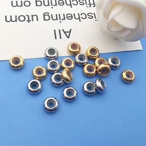 10/20/30pcs Stainless steel Rondelle Rubber Stopper Beads，Round Silicone Stopper Positioning Beads，Bracelet Necklace DIY Spacer Beads