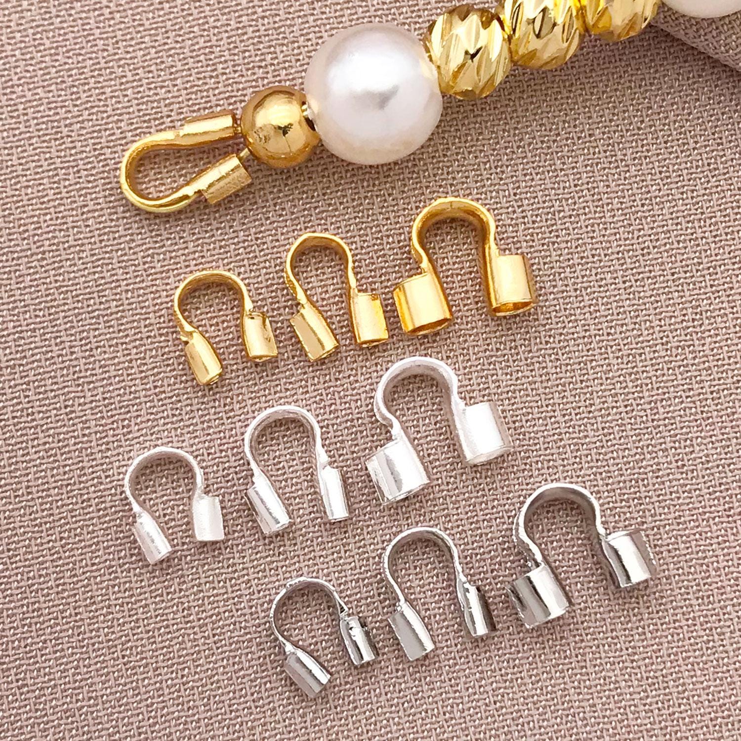 50/100pcs Wire Guardian 18K Gold Plated Brass U Shape Wire Guard Loops Thread Protector Ring Clip Connector for DIY Jewelry Making Craft