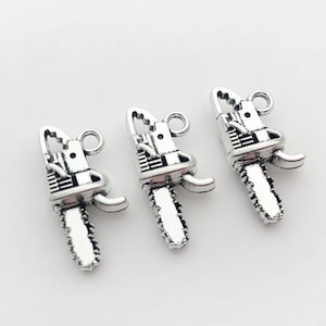 10/20/30pcs chainsaw charms ancient silver charm Tool Saw Charm pendant DIY jewelry 10x20mm