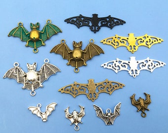 5/10/20pcs Antique Silver Bat Charm Pendant Halloween Charm for jewelry making