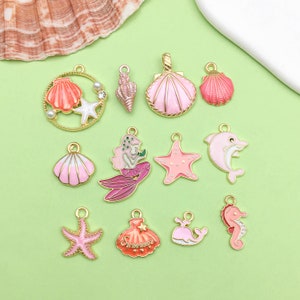 Mix 11pcs Enamel pearl shell starfish mermaid Charms gold plated Pendant for DIY Bracelets Earrings Necklaces jewelry Making Accessories