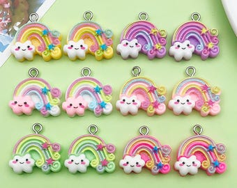 12/20 pezzi di ciondoli kawaii in resina a forma di arcobaleno, graziosi ciondoli portachiavi, per accessori artigianali per la creazione di gioielli, bracciali e orecchini fai da te.