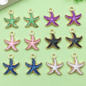 10/12pcs bulk Enamel starfish DIY Charms gold plated Pendant for DIY Bracelet Earrings Necklaces jewelry Making Accessories