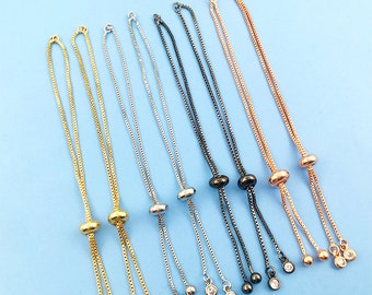 5/10/15pcs Charm Adjustable Metal bracelet，Half-finished Sliding copper Bracelet Rubber stopper beads，DIY rope chain bracelet finding
