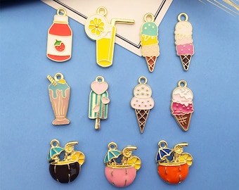 10/20/30pcs Enamel Charm Lemon Juice Ice Cream Charm,Earring Pendant,Bracelet Charm Craft Supplies Necklace Charm,DIY Finding Jewelry Making