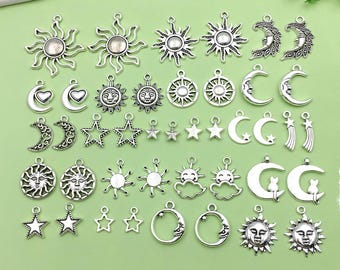 20/40pcs bulk antique silver stars moon sun Charms mixed Pendant for DIY necklace bracelet earrings Jewelry Making craft accessories
