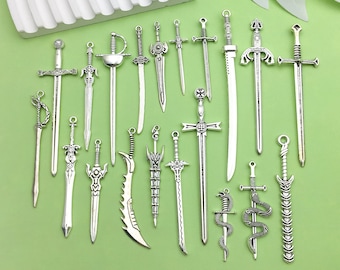 10/20pcs bulk Antique Silver sword Charms pendant for DIY Bracelets Earrings Necklaces jewelry making Accessory
