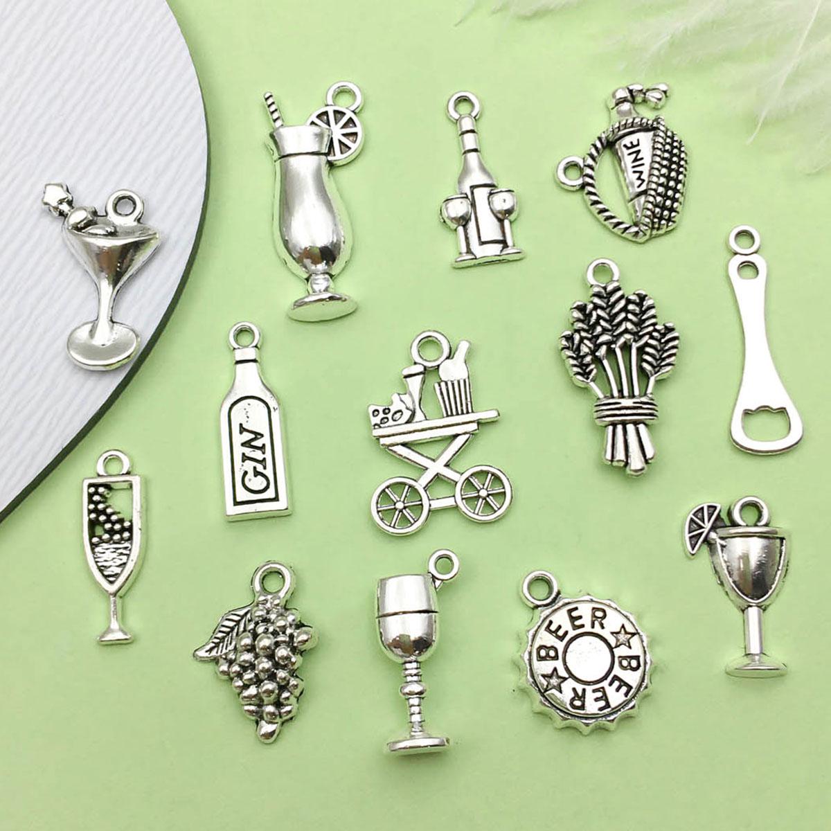 25pcs Mix Antique Silver Wine Charms Tasting Wine Grape Cocktail Glass ...