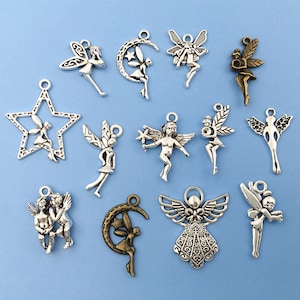 20/40/60PCS Angels Shape Charms Pendant for Jewelry Making Fairy Angel On Crescent Moon Charms Pendants Tibetan Silver  Fairy Charms
